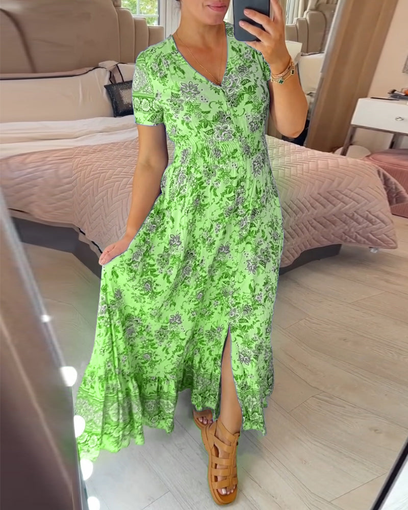 Aria - Blaues Boho-Kleid mit Blumenmuster für lässige Tage