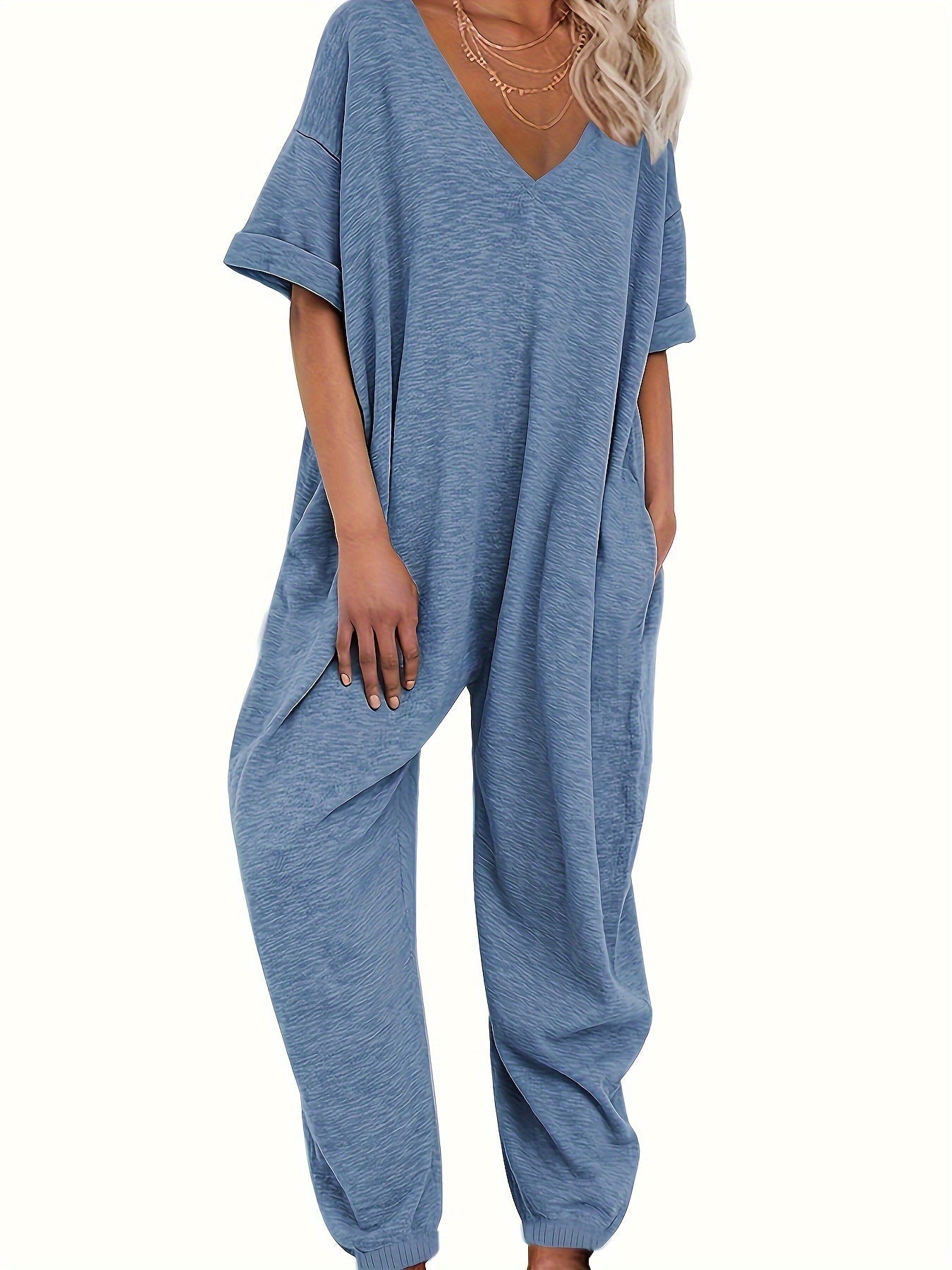 Rosa V-Ausschnitt Jumpsuit - Lena