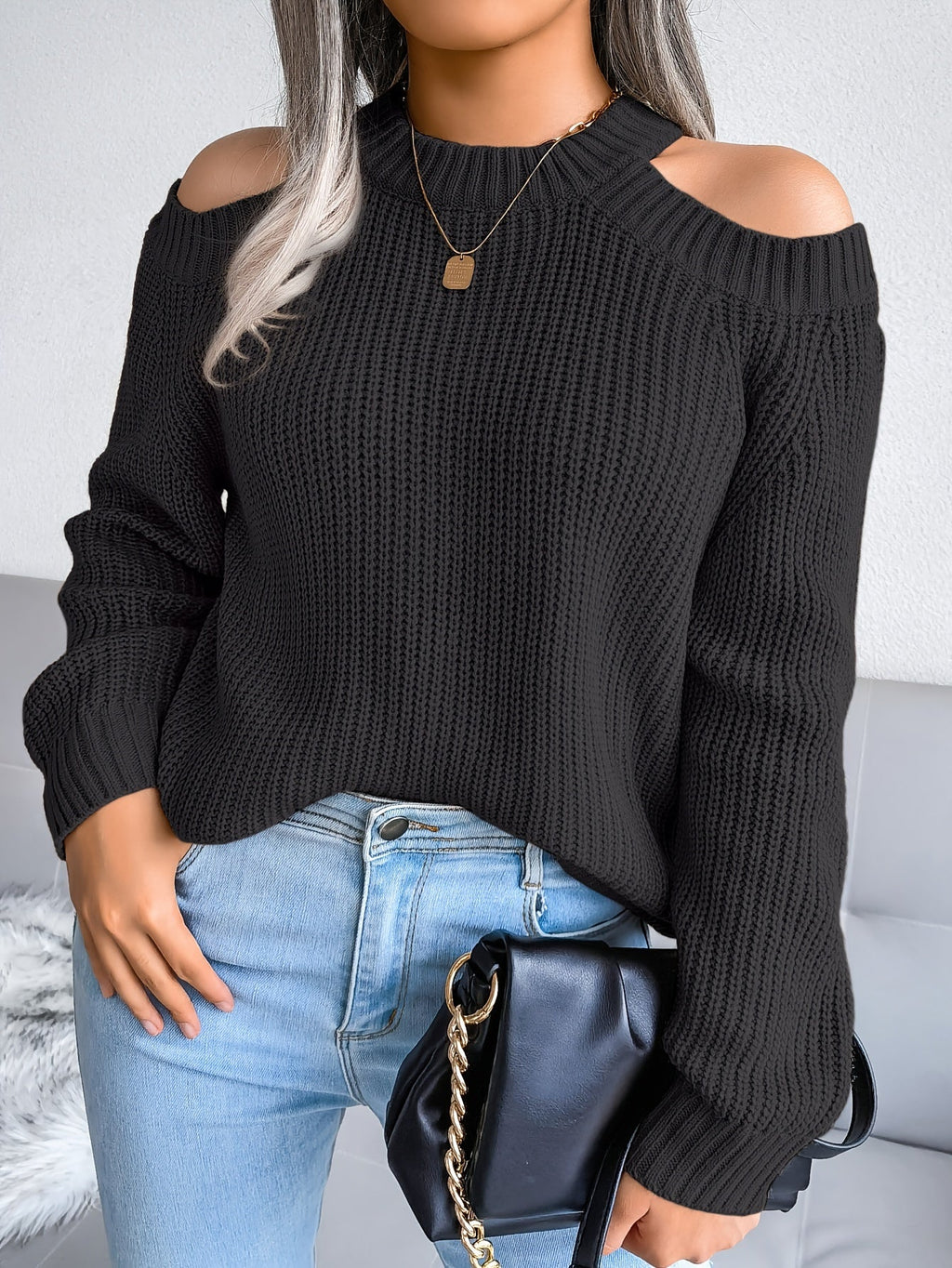 Orange-Roter Strickpullover mit Schulterausschnitt - Mila