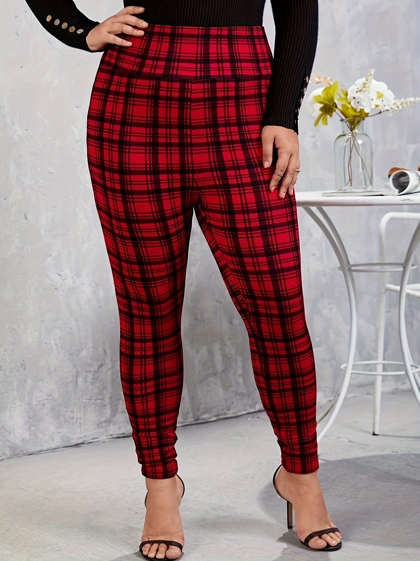 Rote Karierte Leggings - Tess