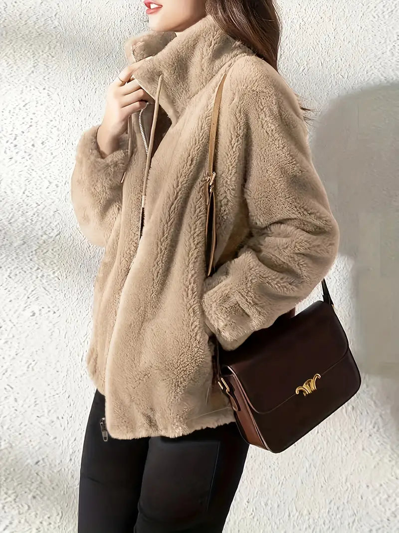 Teddyweste mit Reißverschluss Khaki - Lina