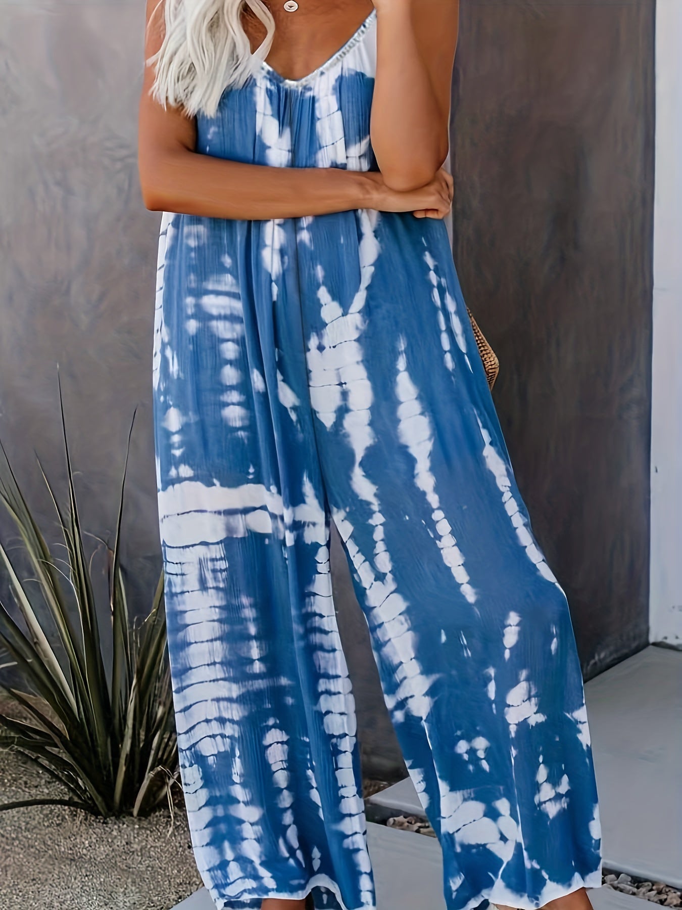 Blauer Tie-Dye Boho Jumpsuit - Leonie