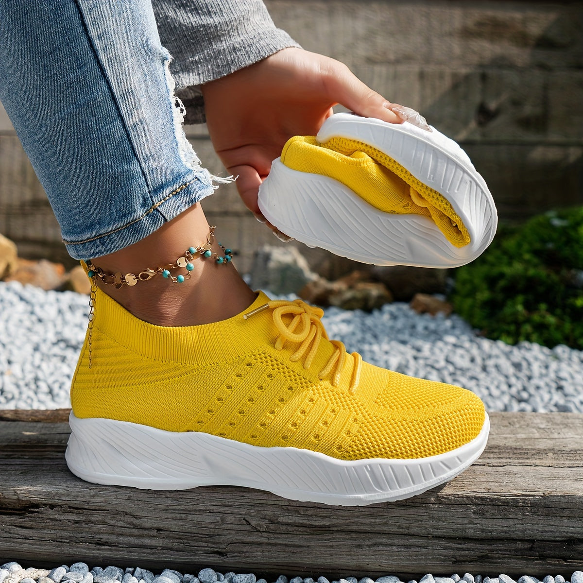 Weiße Mesh Schnürsneakers - Mila