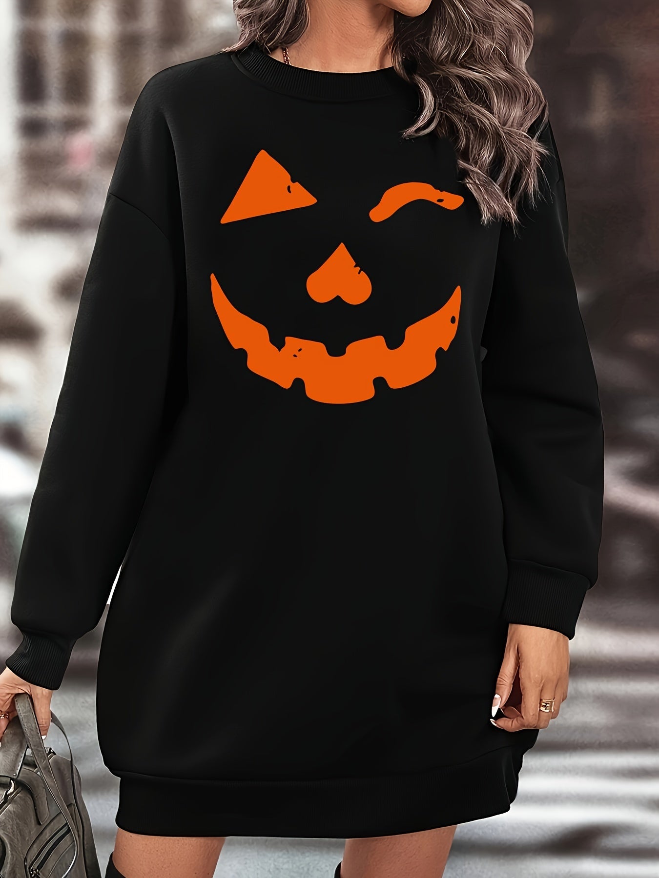 Schwarzes Halloween-Smile-Sweaterkleid - Lisa