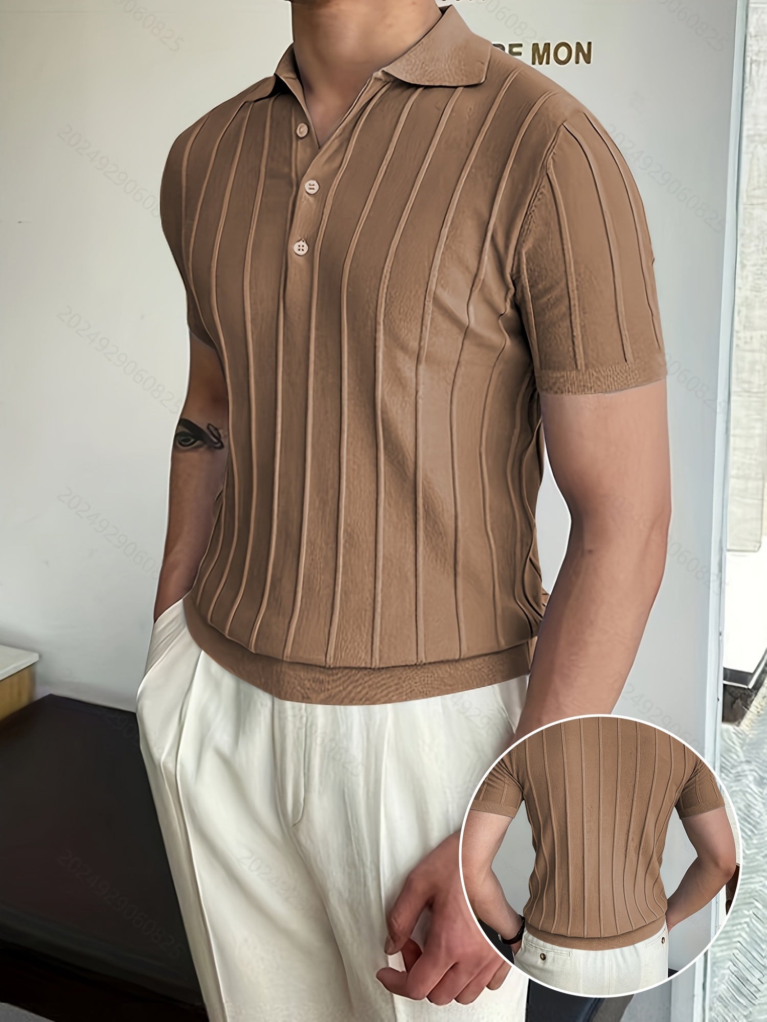 Hellblauer Gestreifter V-Ausschnitt Pullover - Sven