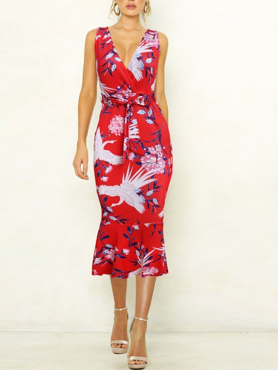Weißes Blumen V-Ausschnitt Kleid - Lea