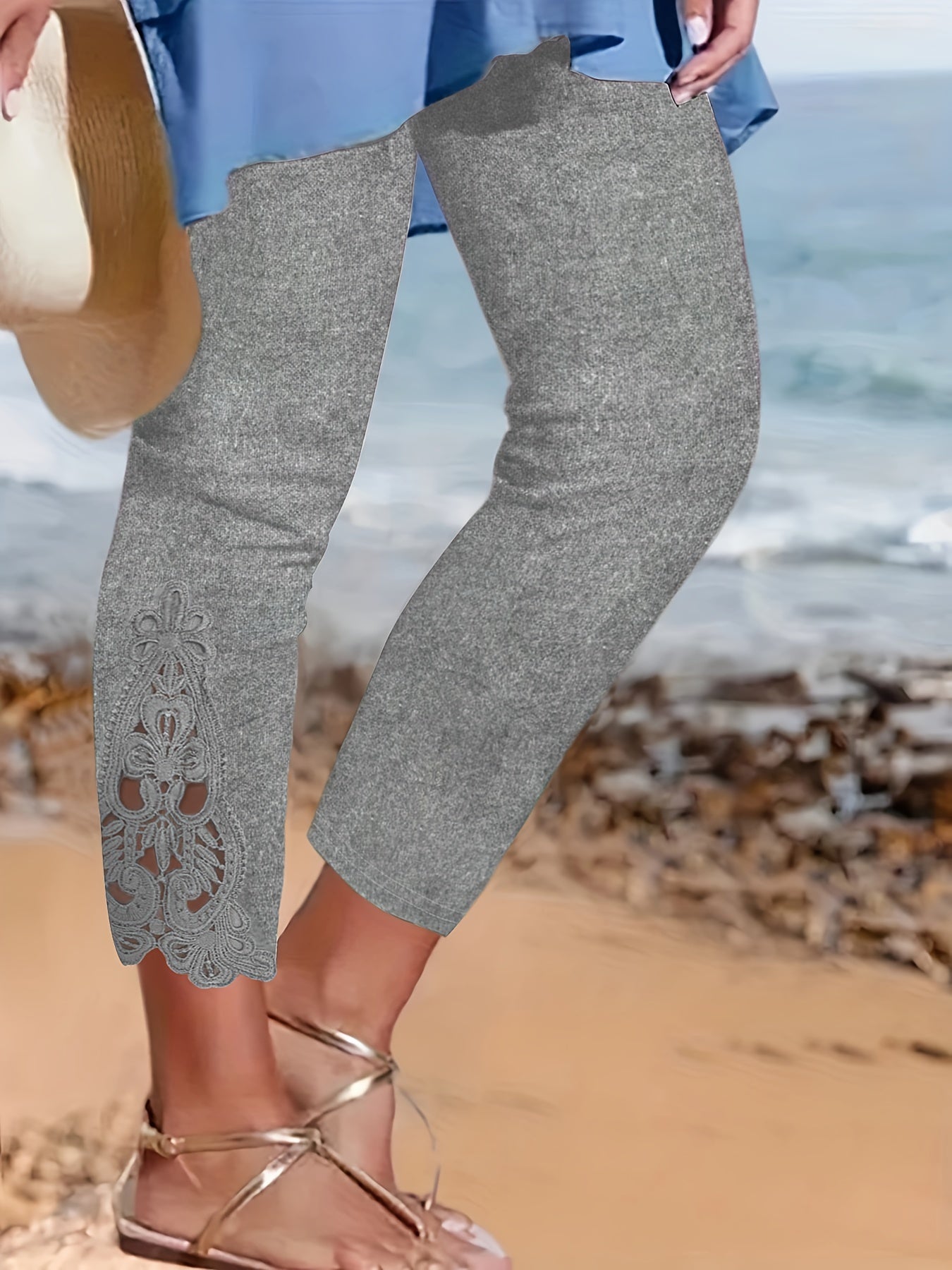 Marineblaue Plus Size Leggings mit Kontrastspitze - Lea