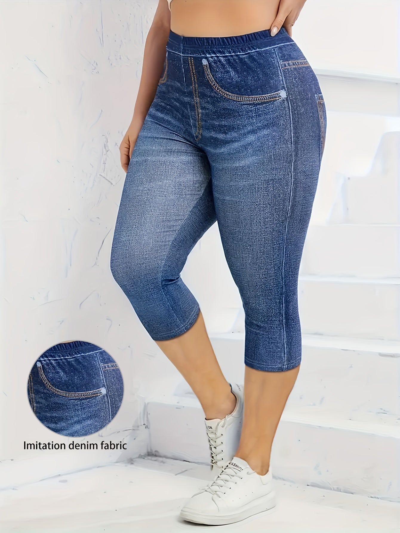Marineblaue Capri-Leggings in Denim-Optik - Ella