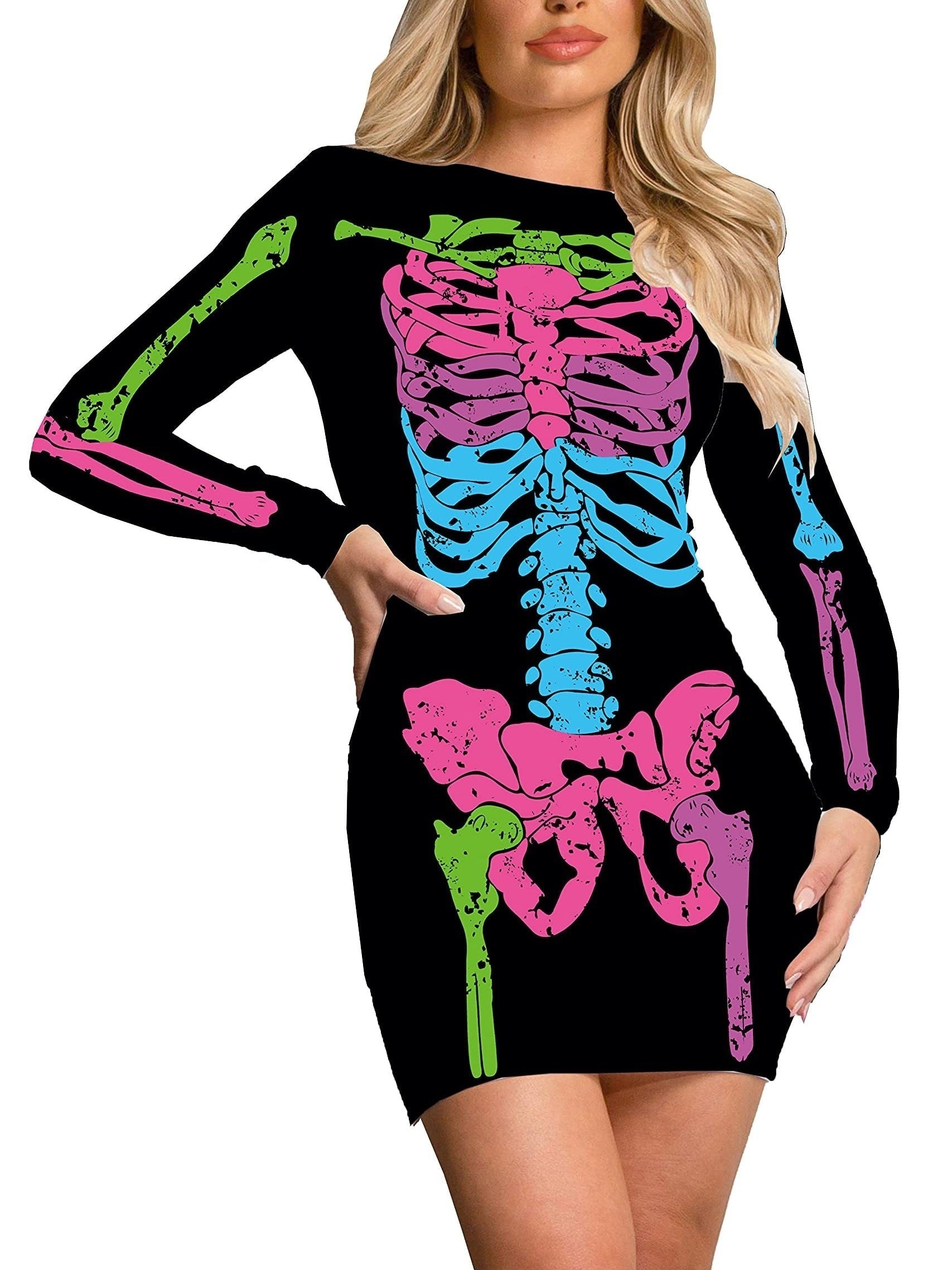 Schwarzes Halloween-Skelett-Kleid - Luna