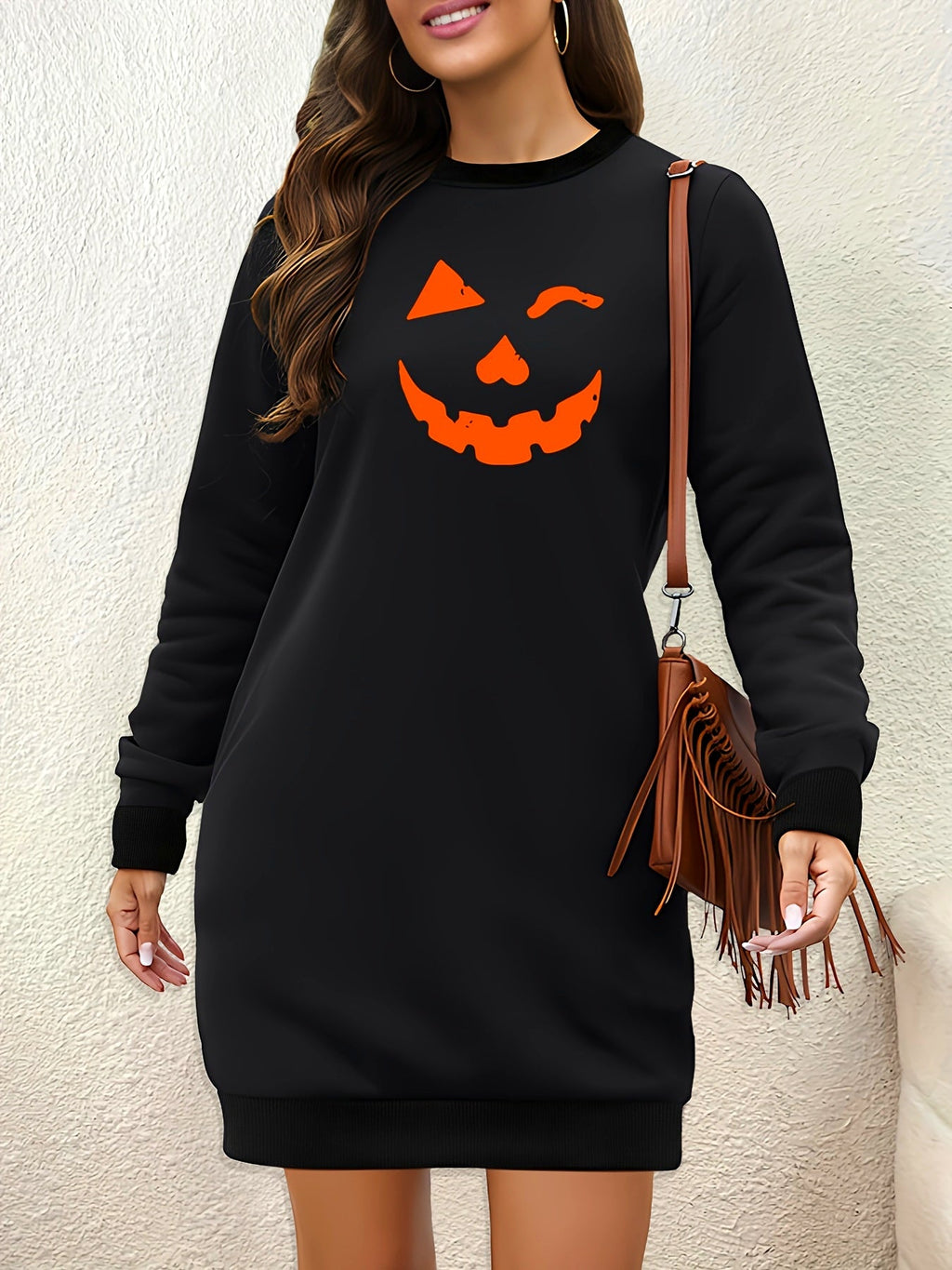 Schwarzes Halloween-Smile-Sweaterkleid - Lisa