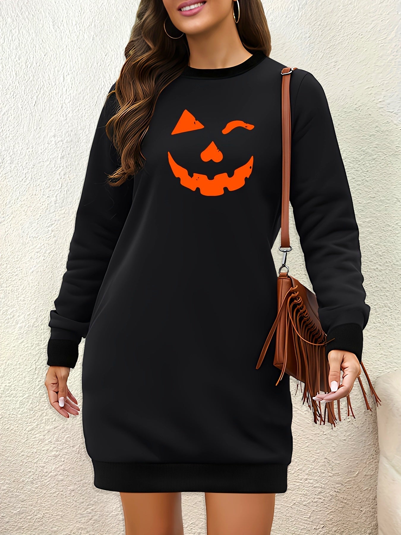 Schwarzes Halloween-Smile-Sweaterkleid - Lisa