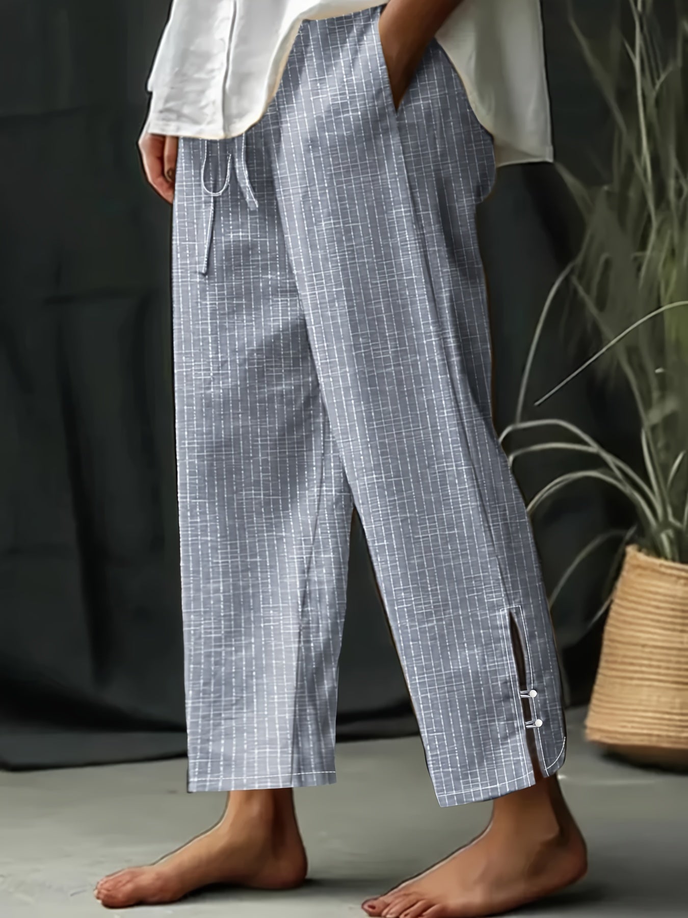 Blau-Graue Plus Size Gestreifte Hose - Clara