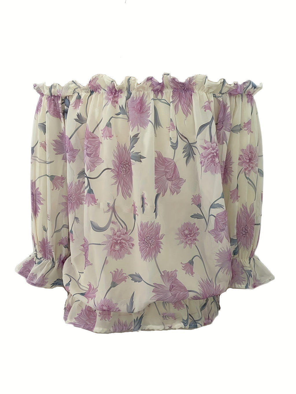 Rosa Rüschenbluse mit Blumenmuster - Olivia