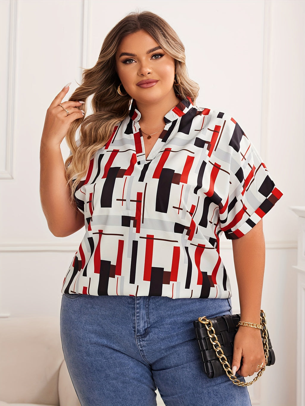 Rotes Shirt mit Geometrischem Muster - Anna