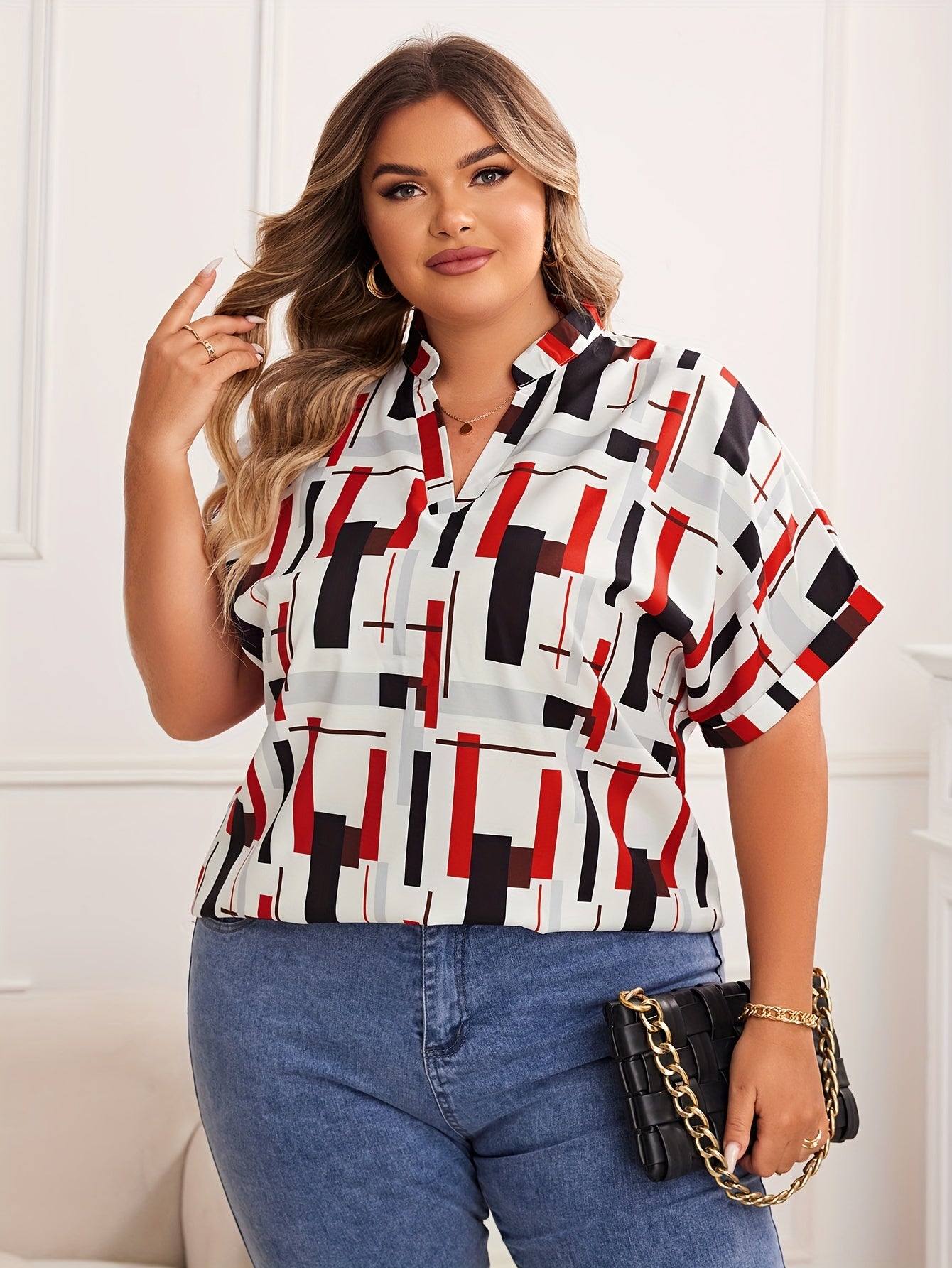 Rotes Shirt mit Geometrischem Muster - Anna