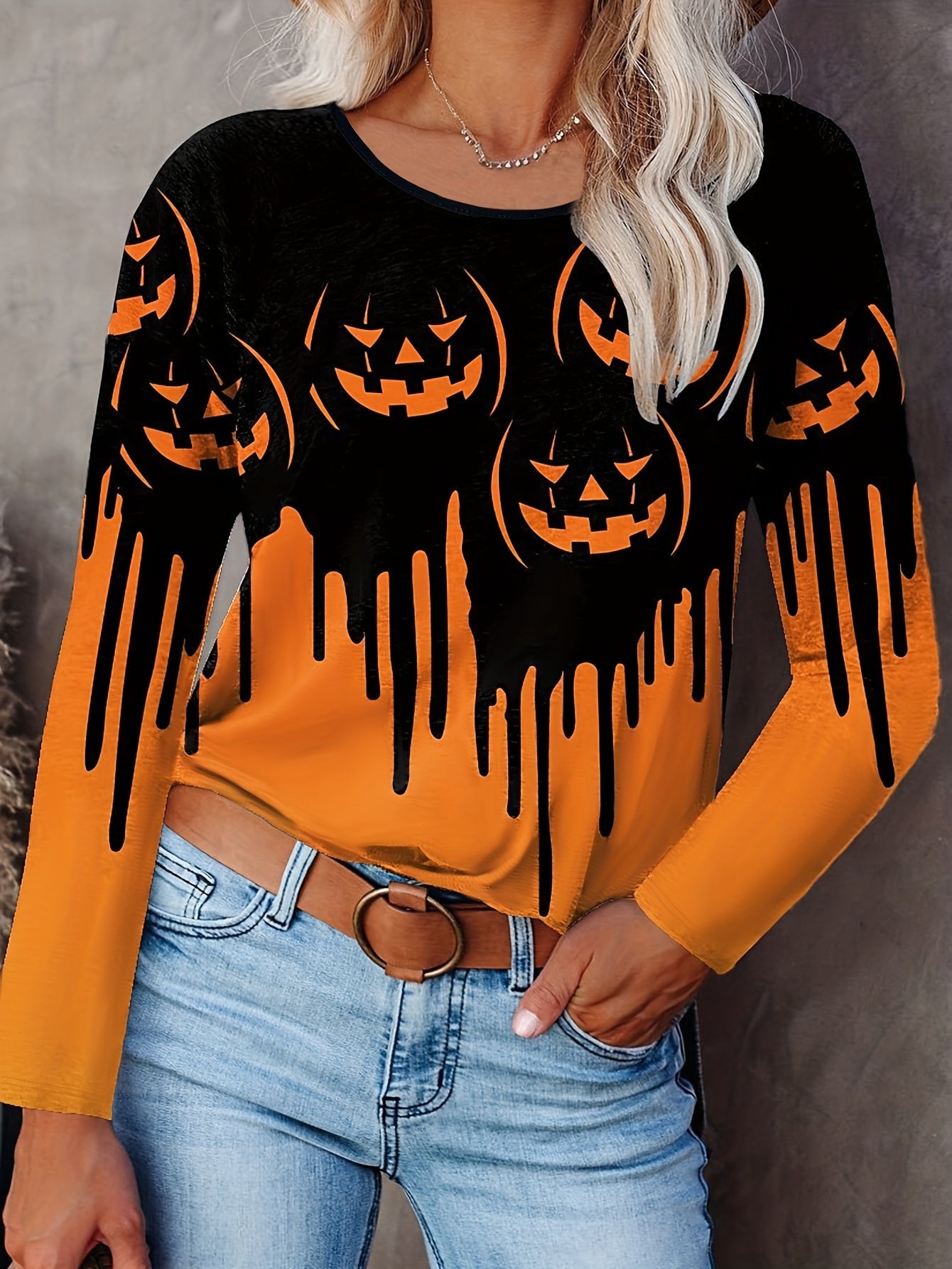 Orangenes Kürbisprint T-Shirt - Sofie