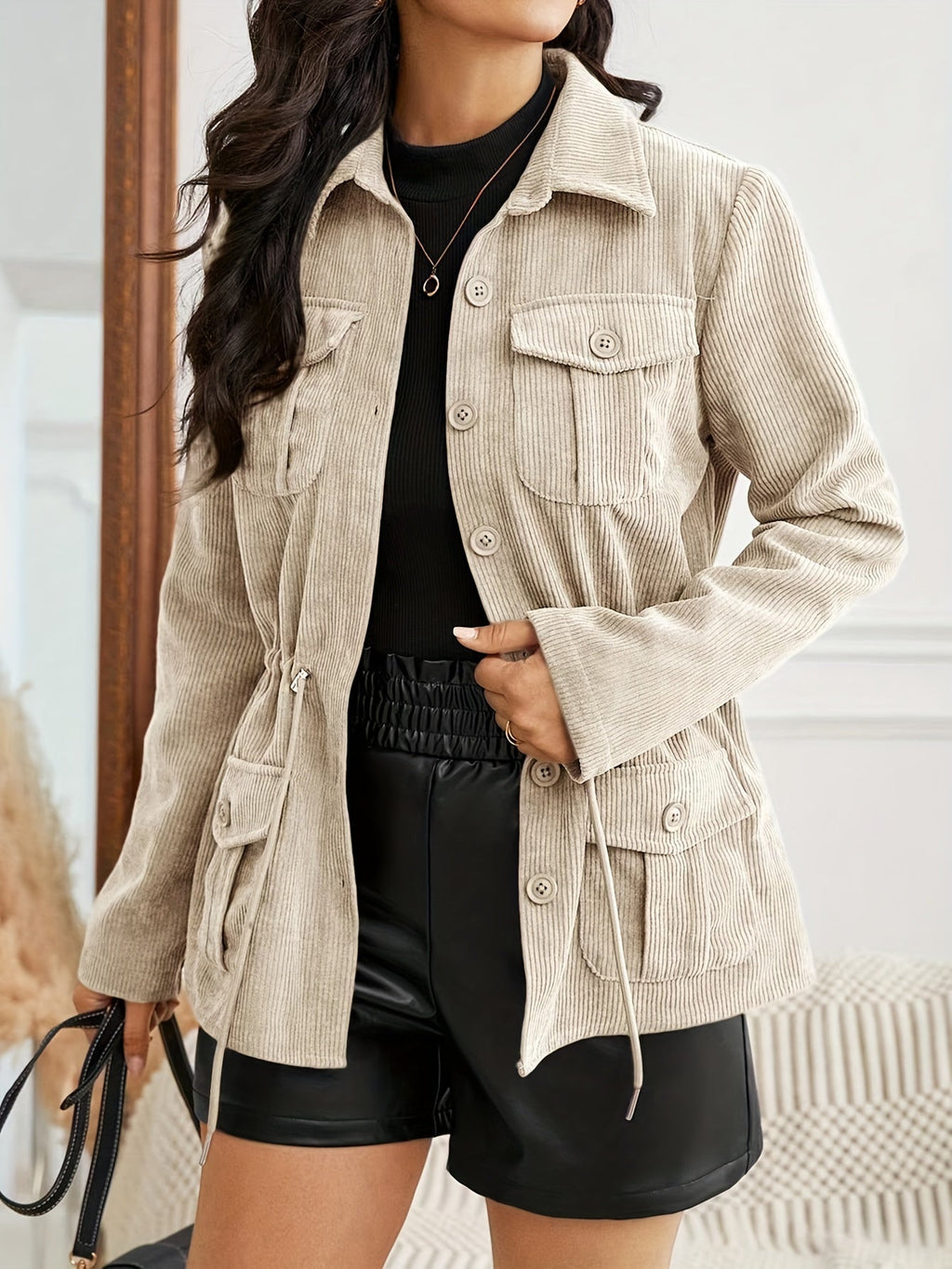 Khaki Jacke mit Kordelzug - Nora