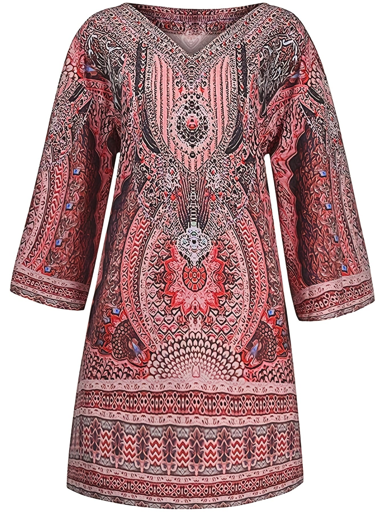 Rotes Tribal Print Kleid - Amara
