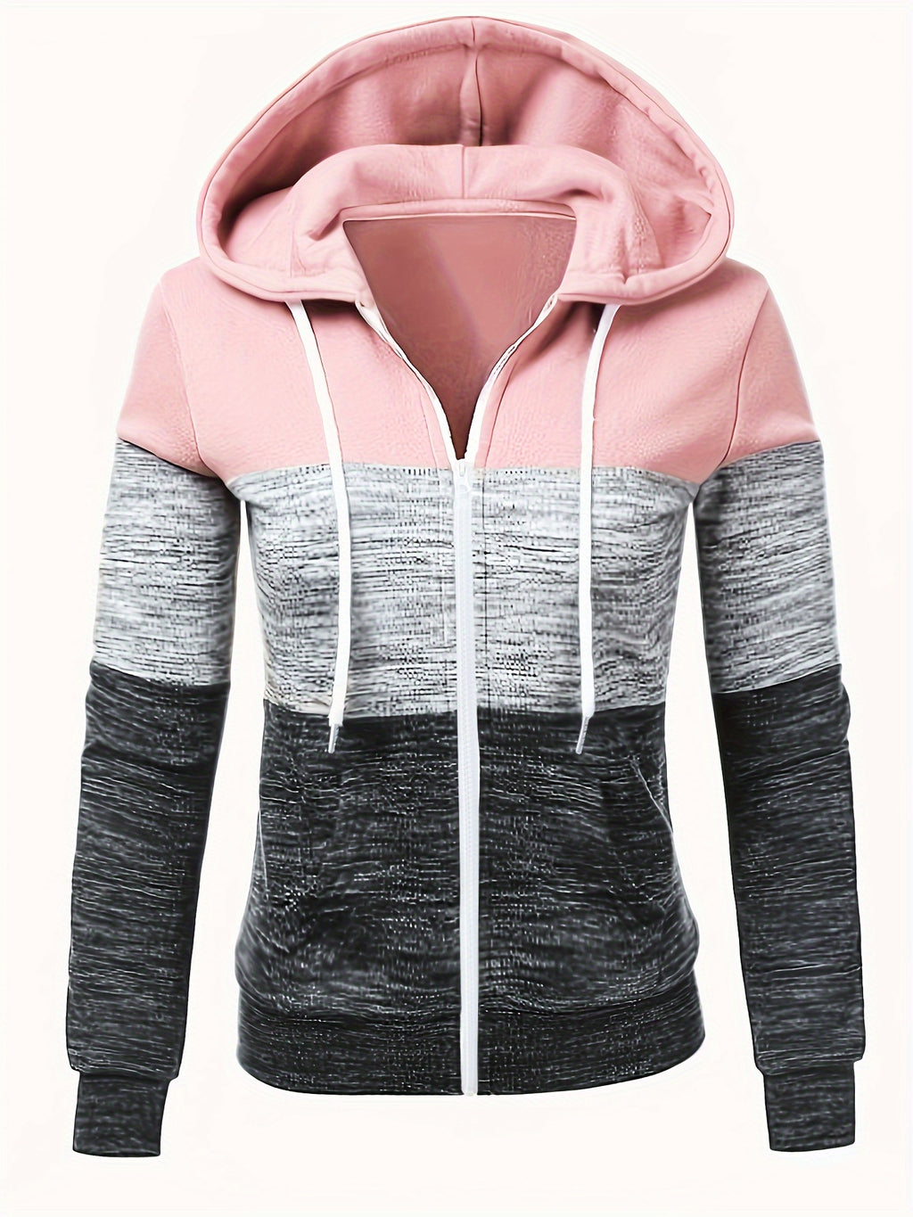 Rosa Colorblock Hoodie mit Reißverschluss - Mia