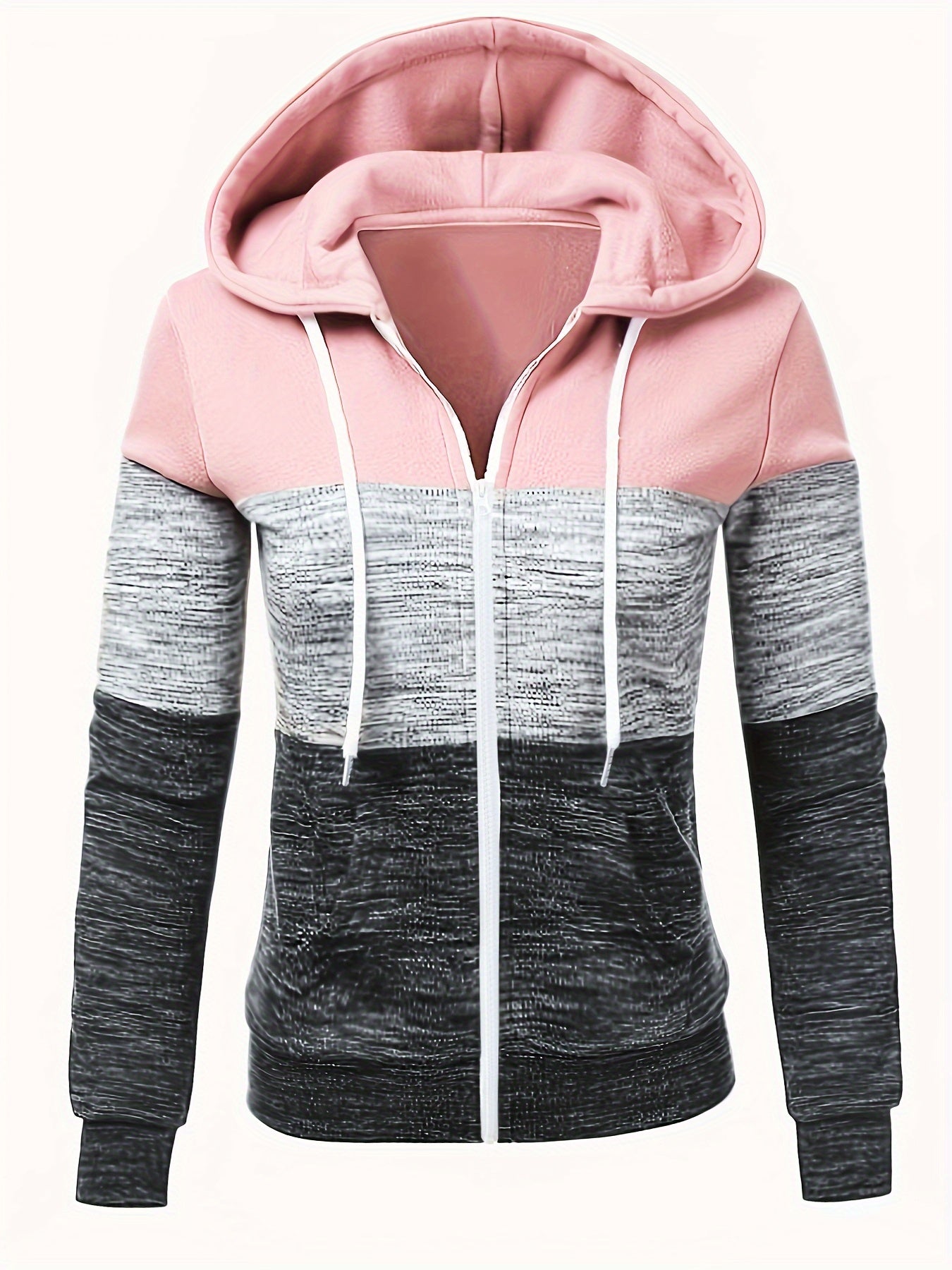 Rosa Colorblock Hoodie mit Reißverschluss - Mia