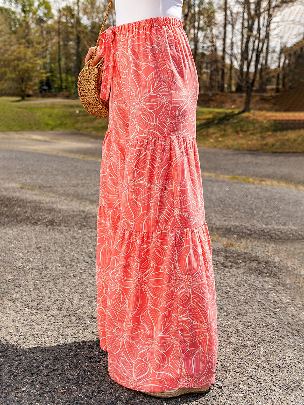 Rote Florale Stufenweite Hose - Sophia