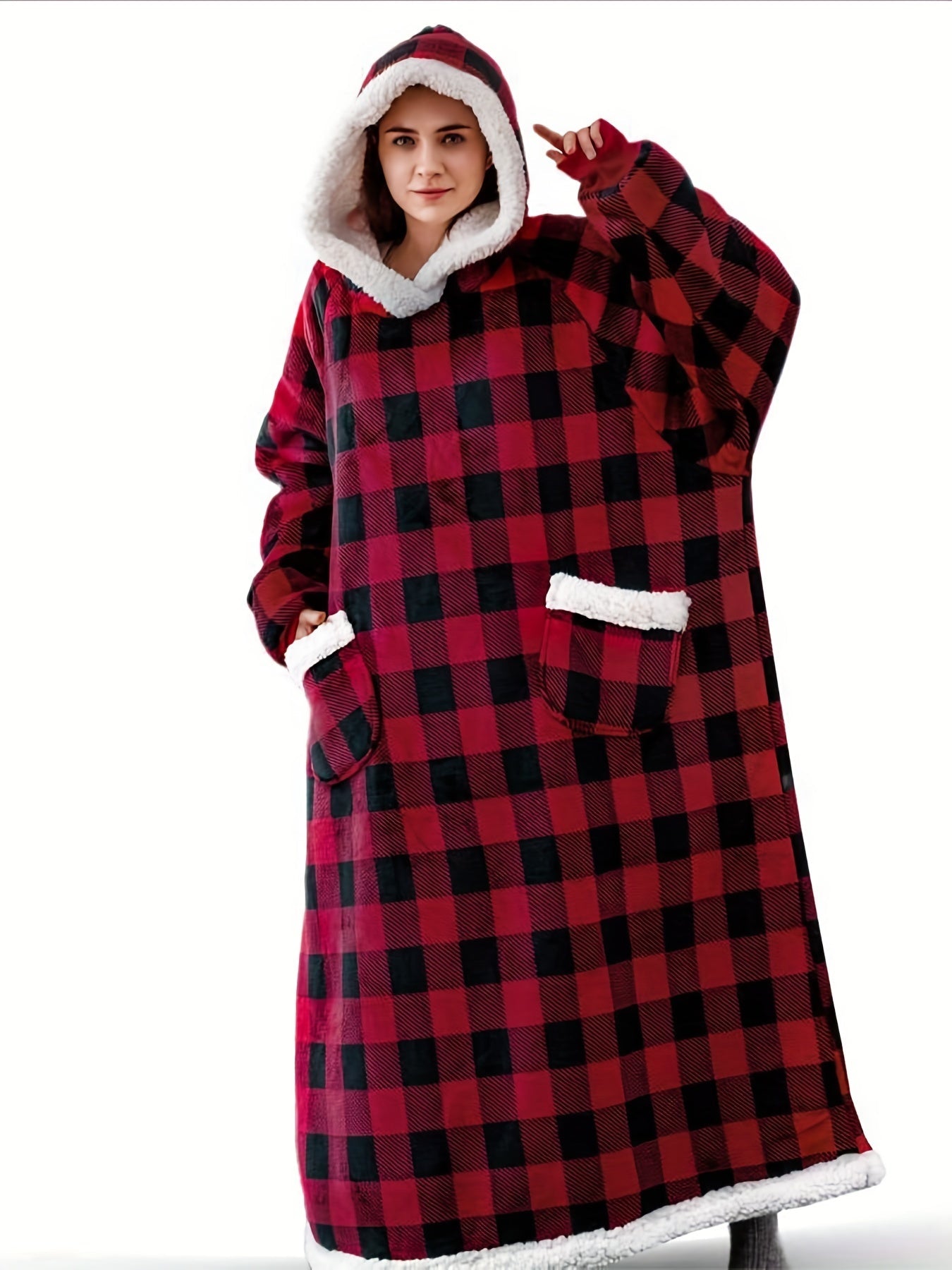Marineblaue Plus-Size-Flanell-Bademantel - Sofie