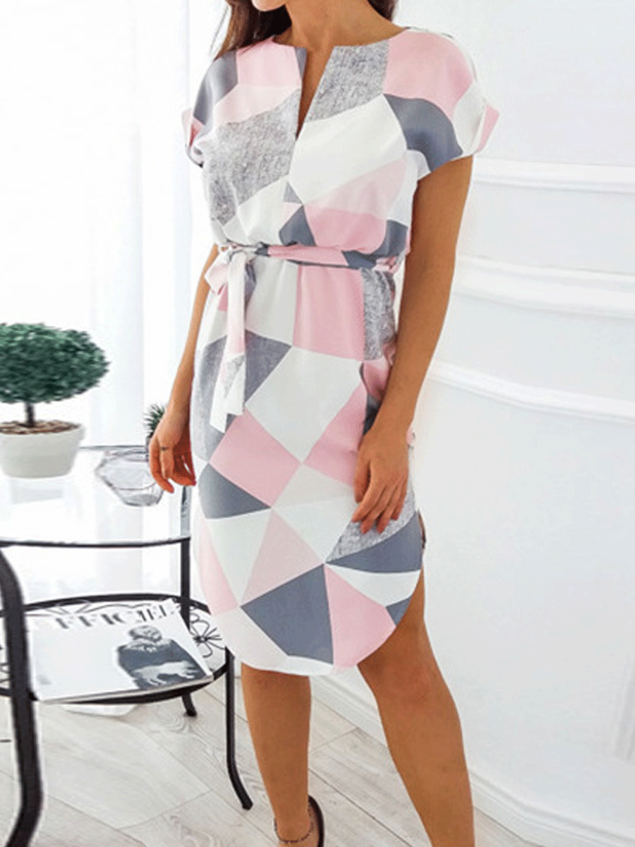 Weißes V-Ausschnitt Printkleid - Alina