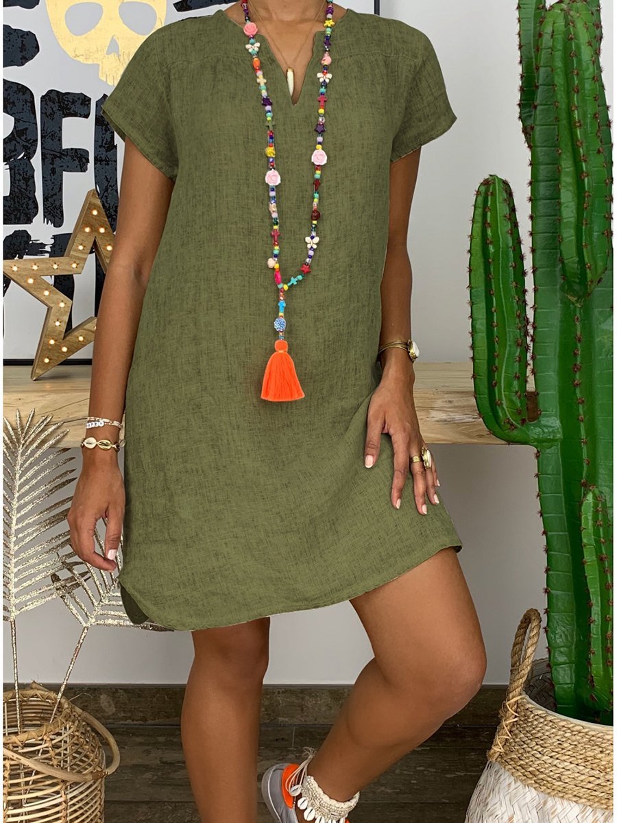 Weißes V-Ausschnitt Shift Kleid - Mia