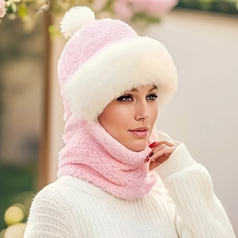 Braune Flauschige Wintermütze mit Schal - Lena