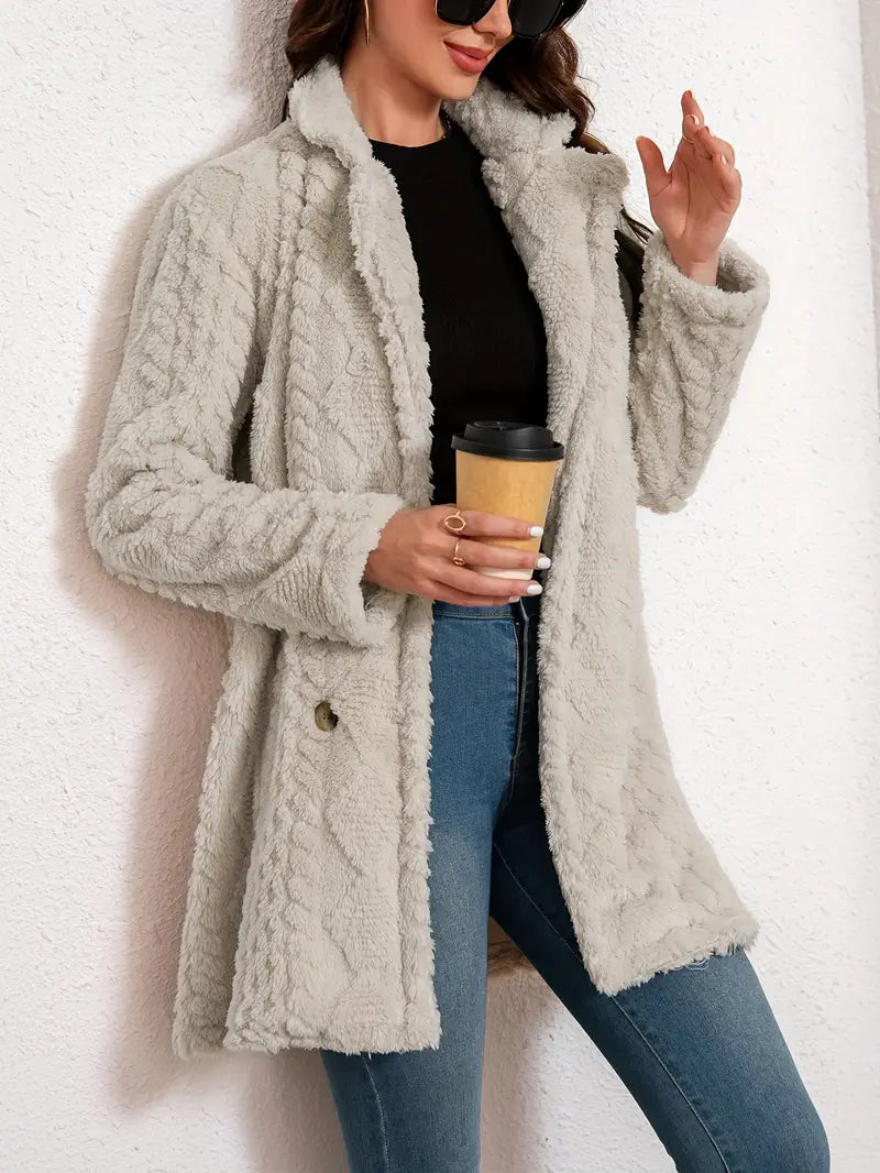 Weißer Teddy-Mantel mit Reverskragen - Amira