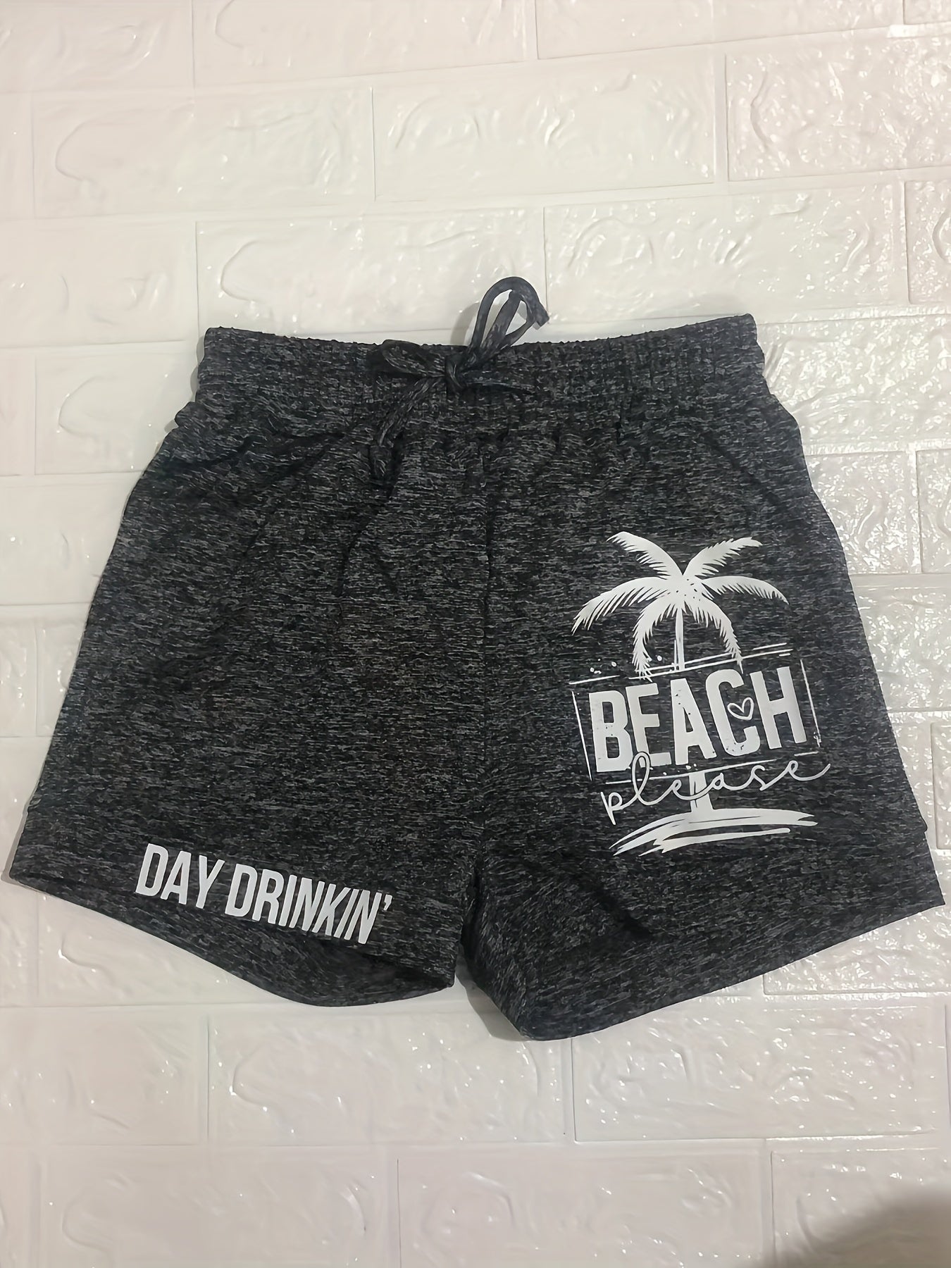 Schwarz-Graue Palmen-Print Shorts - Zoe