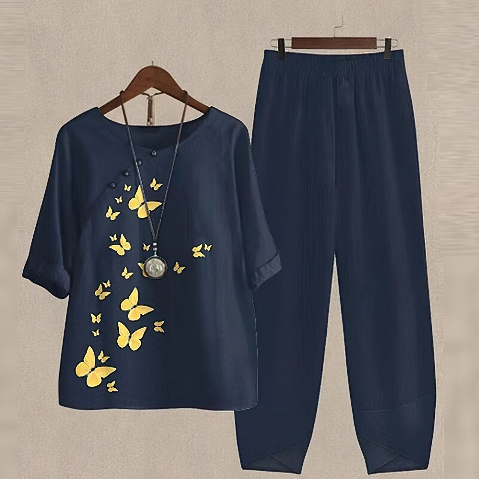 Grau Vintage Blumen Zweiteiliges Set - Kyra