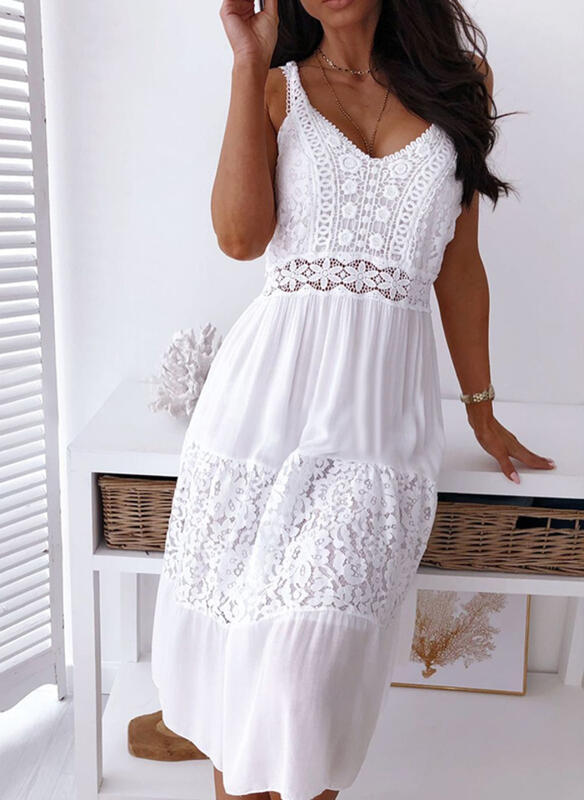 Weißes Ärmelloses Spitzenkleid - Lara