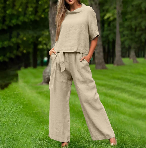 Beige Leinen Zweiteiler - Lara