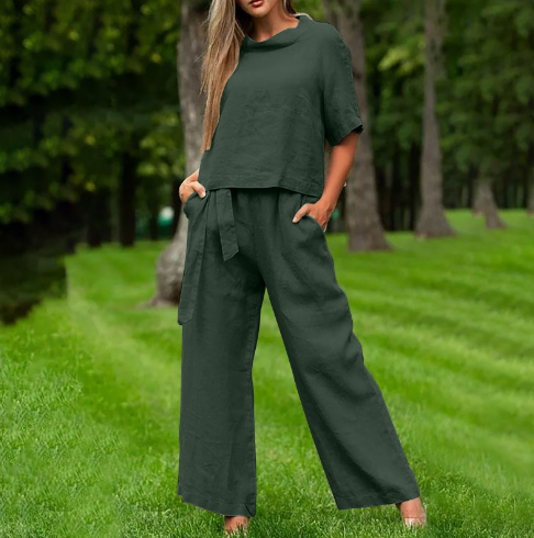 Beige Leinen Zweiteiler - Lara