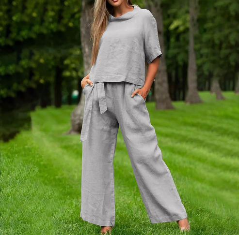 Beige Leinen Zweiteiler - Lara