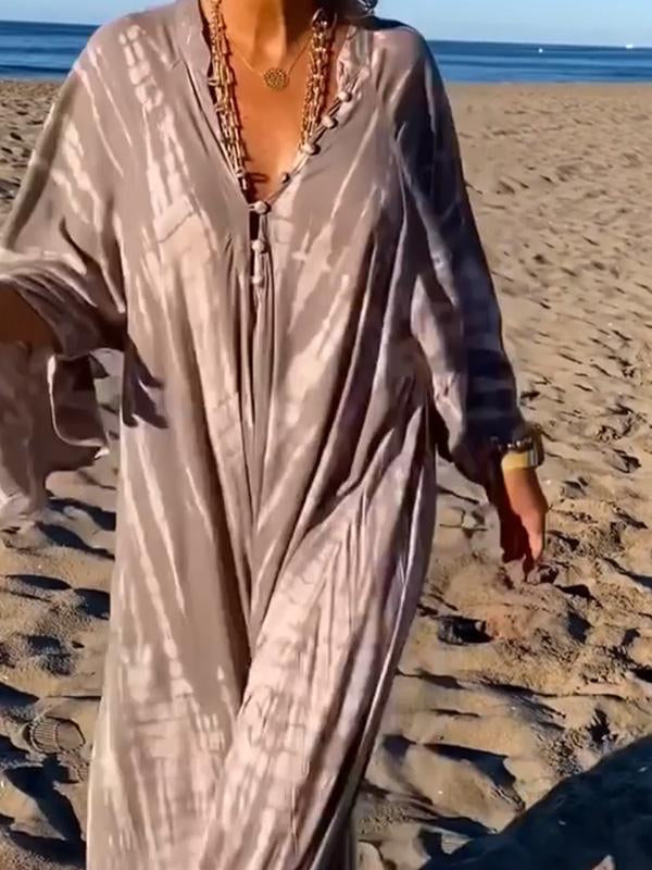 Braun Tie-Dye V-Ausschnitt Kleid - Isla