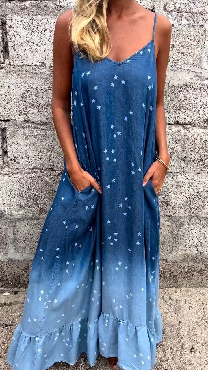 Blaue Sternendruck-Gradient-Kleid - Luna