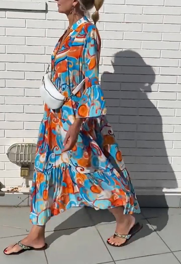 Blaue V-Ausschnitt Kleid - Iris