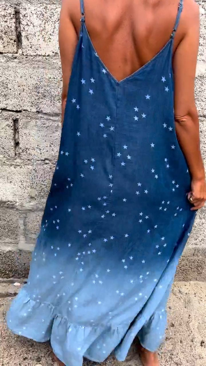 Blaue Sternendruck-Gradient-Kleid - Luna