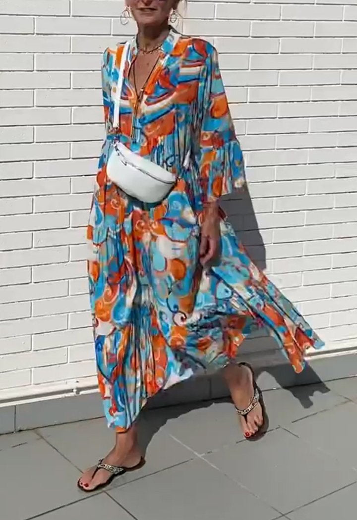 Blaue V-Ausschnitt Kleid - Iris