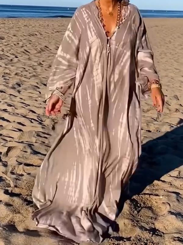 Braun Tie-Dye V-Ausschnitt Kleid - Isla