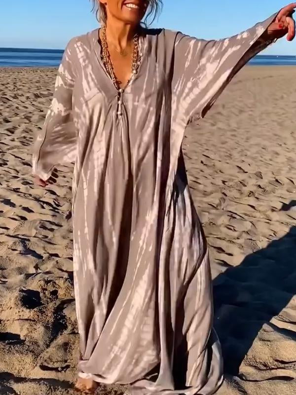 Braun Tie-Dye V-Ausschnitt Kleid - Isla
