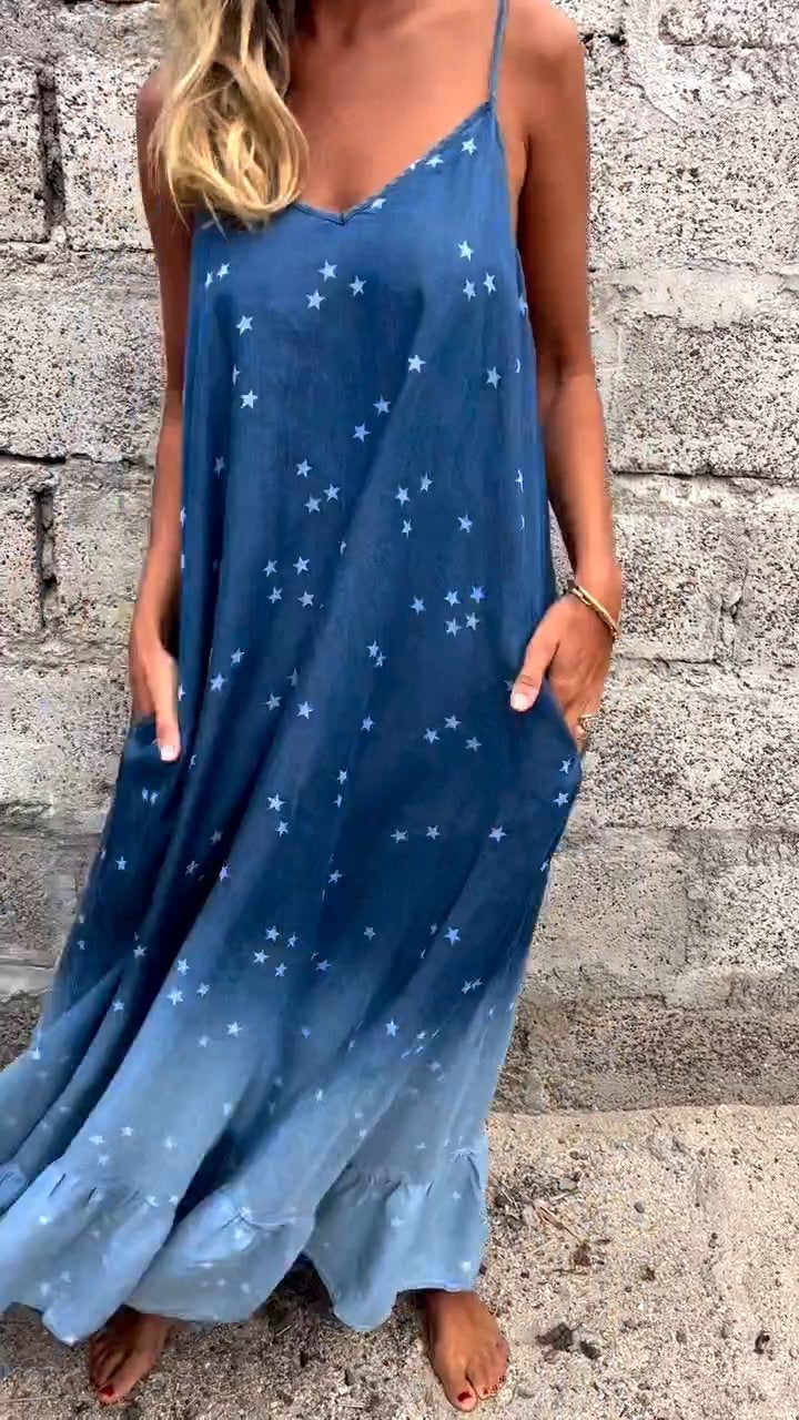 Blaue Sternendruck-Gradient-Kleid - Luna