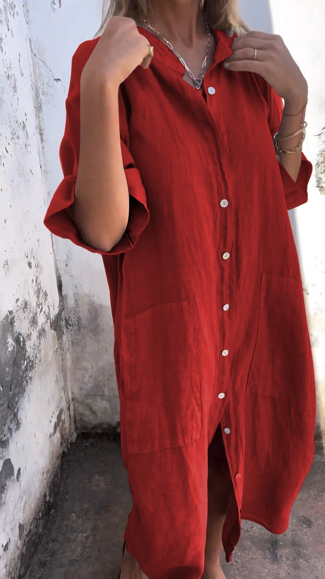 Olivia - Grünes langes Hemdkleid