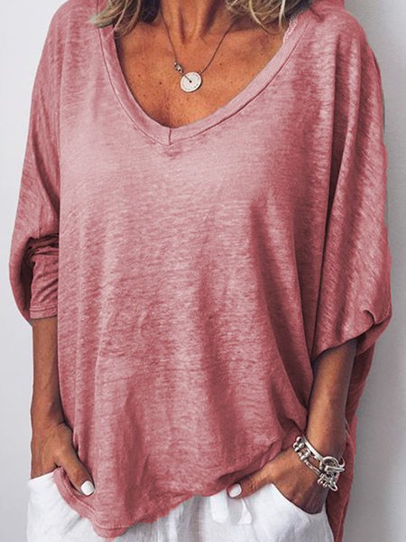 Lila - Rosa Herzförmiger Halsausschnitt Dolman-Ärmel T-Shirt