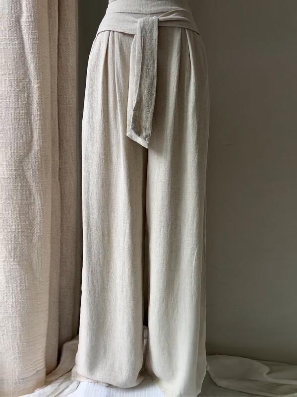 Beige Baumwoll-Leinen-Hose - Belinda