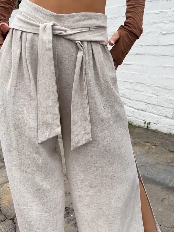 Beige Baumwoll-Leinen-Hose - Belinda