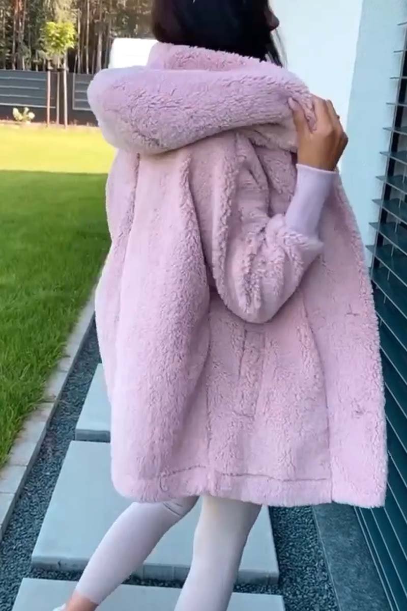 Plüsch-Kapuzenjacke in Apricot - Sophie