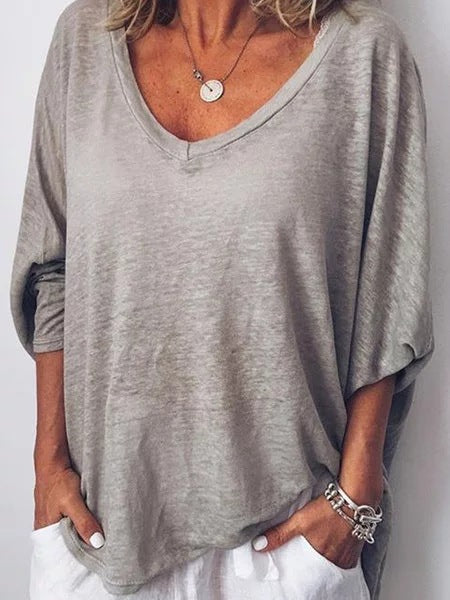 Lila - Rosa Herzförmiger Halsausschnitt Dolman-Ärmel T-Shirt